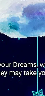 Dreamy night sky wallpaper with watercolor cloud and stars.