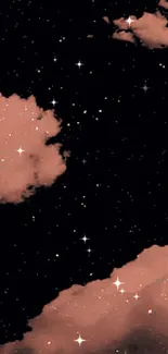 Rosy pink night sky with stars and clouds.