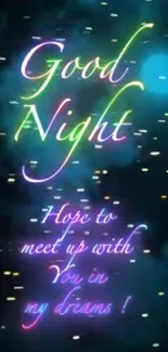 Colorful Good Night text on dreamy night sky background.