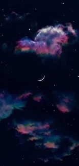 Dreamy night sky with colorful clouds and stars.