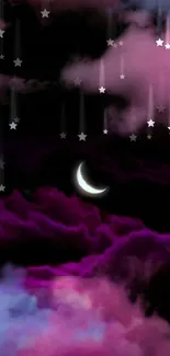 Crescent moon in a purple clouded night sky wallpaper.