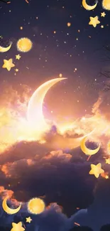 Dreamy wallpaper with crescent moons and stars.