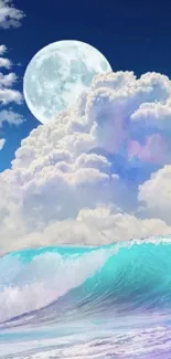 Dreamy ocean scene with moon and clouds, perfect for mobile wallpaper.