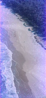 Dreamy ocean beach wallpaper with violet hues and sparkling waves.