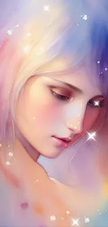 Dreamy pastel art portrait wallpaper of a young woman.