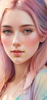 Dreamy pastel art mobile wallpaper with a young woman's portrait.