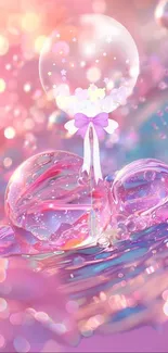 Dreamy pastel pink bubble wallpaper with light effects.