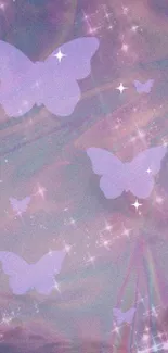 Dreamy mobile wallpaper with pastel butterflies and stars.