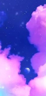 Dreamy pastel cloud wallpaper with night sky.