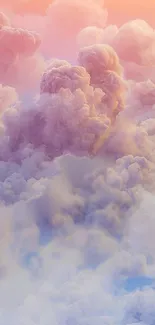 Dreamy pastel cloud wallpaper with pink, purple, and blue hues for mobile.