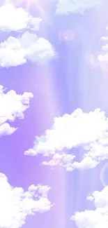 Dreamy pastel clouds on a purple sky background wallpaper.