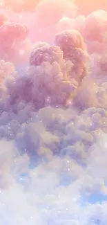 Dreamy pastel clouds with soft peach and purple tones for mobile wallpaper.