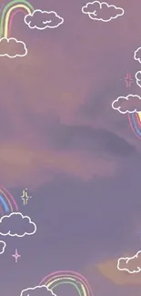 Soft purple wallpaper with clouds and rainbows.