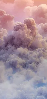 Dreamy pastel clouds with pink and lavender hues form an ethereal sky.