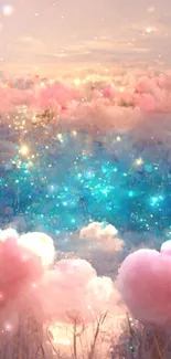 Dreamy pink and blue cloudscape with sparkling effects.