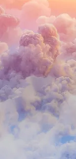 Dreamy pastel clouds with orange sky background on phone wallpaper.