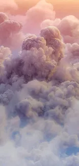 Dreamy pastel cloudscape with fluffy clouds.