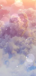 Dreamy pastel cloudscape with soft hues and light bokeh on mobile wallpaper.