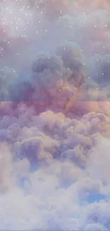 Dreamy pastel cloudscape with stars on a mobile wallpaper.