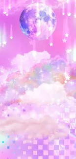 Dreamy pastel wallpaper with clouds and moon.