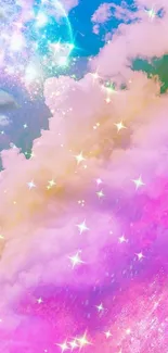 Dreamy pastel wallpaper with moon and stars, ideal for phone backgrounds.