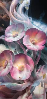 Ethereal pastel flowers in dreamy, artistic wallpaper.