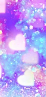 Dreamy pastel hearts with bokeh effect in shades of pink, purple, and blue.