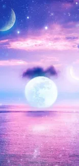 Dreamy pastel ocean with moonlit sky background.