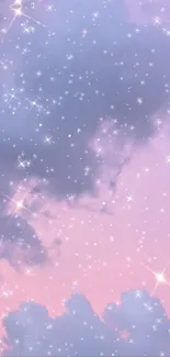 Dreamy pastel sky wallpaper with stars and clouds.