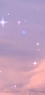 Dreamy pastel sky wallpaper with stars and clouds.