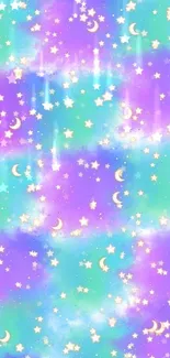 Pastel sky wallpaper with stars and moons.