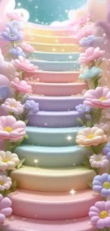 Colorful pastel flower staircase with sparkles.