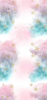 Dreamy pastel clouds with golden stars wallpaper.