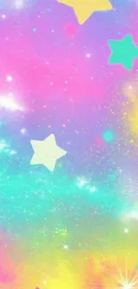 Dreamy pastel wallpaper with stars in a colorful cosmic theme.