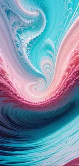 Vibrant abstract pastel swirl in pink and blue hues for mobile wallpaper.