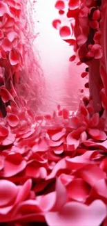 Dreamy pink petal pathway creating a surreal and whimsical wallpaper scene.