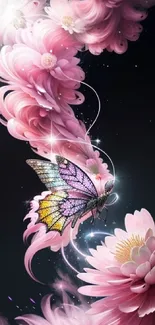 Dreamy pink butterfly with delicate flowers mobile wallpaper.