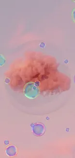 Aesthetic pink cloud and colorful bubbles on soft pink background wallpaper.