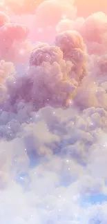 Dreamy pink clouds with a soft pastel sky create a calming phone wallpaper background.