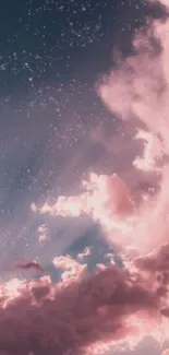 Dreamy pink clouds against a starry sky