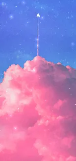 Mobile wallpaper with pink clouds and starry sky, featuring celestial elements.