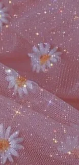 Dreamy pink daisy wallpaper with sparkles.