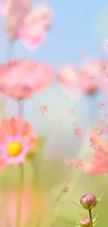 A soft-focus pink floral wallpaper for mobile screens.