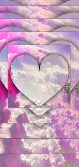 Dreamy pink heart and clouds mobile wallpaper.