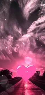 Dreamy pink heart with a mystical starry sky background.