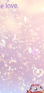 Light pink wallpaper with dreamy hearts and bokeh effects.