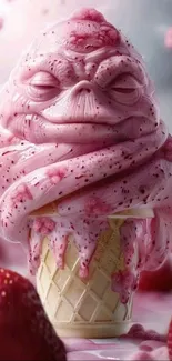 Fantasy ice cream character in pink hues.