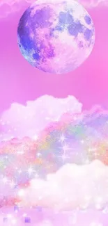 Dreamy pink lunar wallpaper with sparkly clouds.