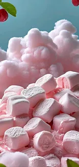 Soft pink marshmallows with fluffy clouds and cherries.
