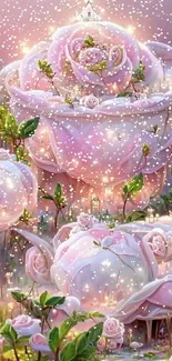 Dreamy pink roses with magical lighting.